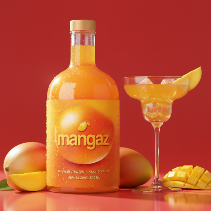 500ml bottle of Mangaz mango vanilla lime flavoured vodka