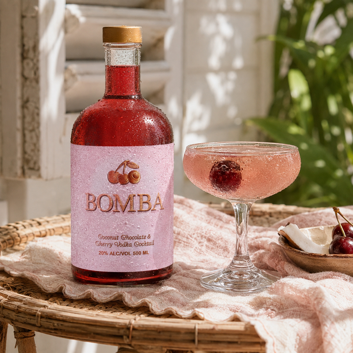 500ml bottle of Bomba coconut chocolate cherry flavoured vodka