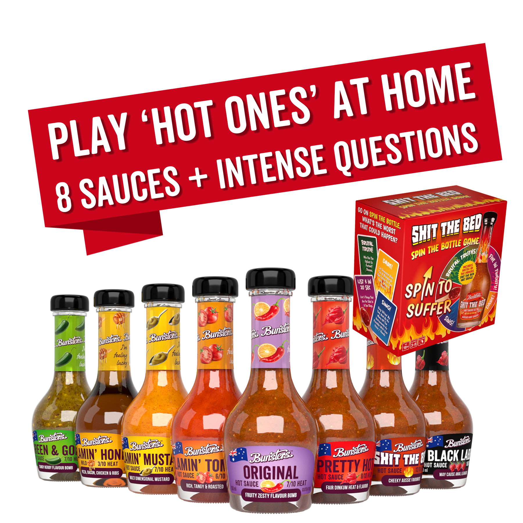 The Perfect 'Hot Ones At Home' Kit: 8 Fiery Sauces With Hilarious Questions And Dares