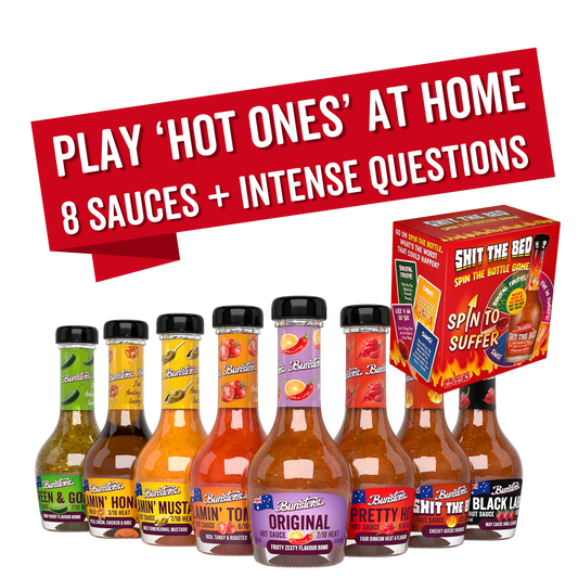 The Perfect 'Hot Ones At Home' Kit: 8 Fiery Sauces With Hilarious Questions And Dares